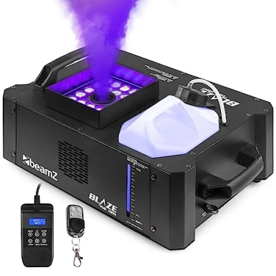 Abbildung von BeamZ Blaze1800 Nebelmaschine mit Lichteffekt 1800 Watt, vertikal und horizontal Rauchmaschine 24x4W LED Spots, für professionelle Shows, Veranstaltungen, Hochzeiten, DJs, Partys