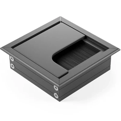 Abbildung von ATM® Schreibtisch Kabeldurchführung Aluminium mit integrierter Bürste und Klappe Für Ordnung Übersicht am Arbeitsplatz Rechteckig Kabel geeignet Schwarz mat 80 x mm