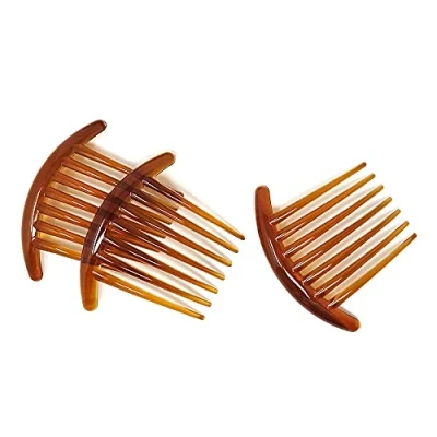 Abbildung von ANCLLO Haarkamm für Damen, mit sieben Zähnen, französischer Twist Kamm, Seitenkamm, Haarkamm, Braun, 2 Stück
