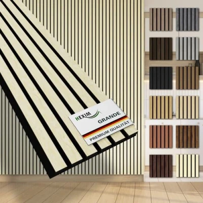 Abbildung von HEXIM Lamellen Grande 280cm Akustikpanelee XXL Wandpaneele 21mm Schalldämmung Echtholzfurnier Akustikfilz Lamellenwand Hellbraun (1 Musterstück/Light Ash)