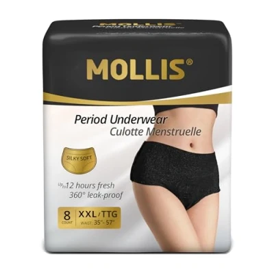 Abbildung von MOLLIS Einweg Periodenunterwäsche für Damen Postnatale Schwangerschafts Slips Auslaufsicher bei starkem Ausfluss Schwarz XXL 8 Stück