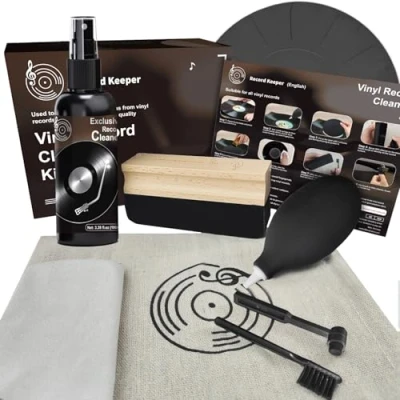 Abbildung von INNOVAYOU 8 Stück Vinyl Schallplatten Reinigungsset, Weiche Schallplattenbürste aus Samt, Reinigungslösung, Nadelbürste, Bürste für Luftgebläse, Mikrofasertuch, Nadelgel Plattenspieler