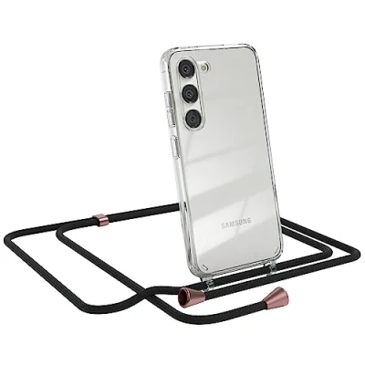 Abbildung von EAZY CASE Handykette kompatibel mit Samsung Galaxy S23 Kette zum Umhängen für Hülle Band aus Silikon stoßfeste transparente Handyhülle als Fallschutz in Schwarz Clips Rosé