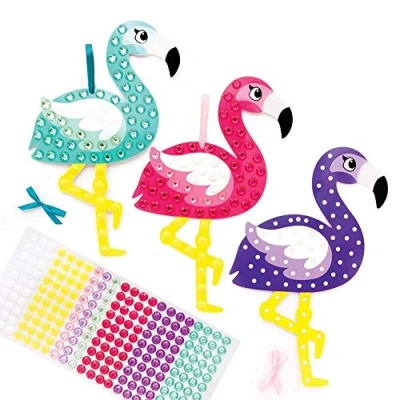 Abbildung von Baker Ross FE143 Flamingo Schmuckstein Kunst Sets 3 Stück, zum Selbermachen von Bildern, kreative Aktivitäten für Kinder, Set mit selbstklebenden Schmucksteinen