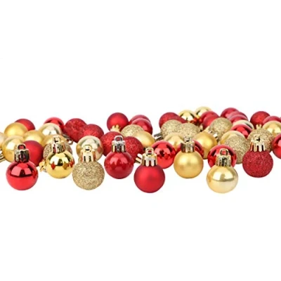 Abbildung von Toyland® Set mit 64 Mini Weihnachtskugeln, 32 rot, Gold, 2,5 cm (25 mm)