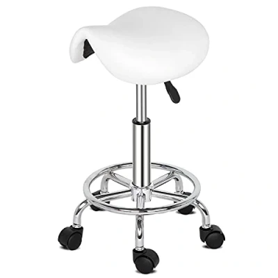 Abbildung von TactFire Sattelhocker Rollhocker Arbeitshocker Drehhocker Höhenverstellbar 360 Drehbar Bürohocker für Büro Salon Massage Spa (Weiss)