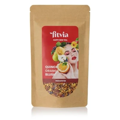 Abbildung von fitvia Früchtetee &quot;Quince Orange Blush&quot;: loser Tee, Orangenblüten, Ringelblumen, Quitte &amp; Orangenschalen echte Fruchtstücke, ohne Zuckerzusatz, 100g