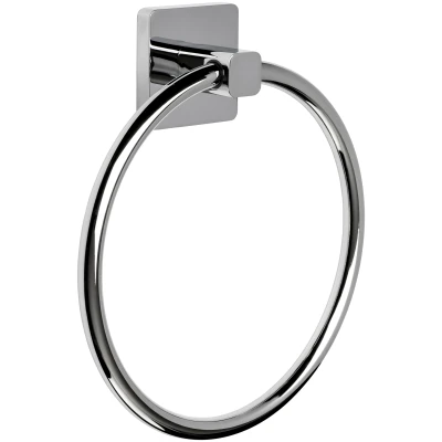 Abbildung von TATAY Handtuchring aus der Kalo Kollektion, verchromtem Zamak mit 3M Klebesystem, bequem und ohne Bohren. Abmessungen: 19,5 x 5,5 22 cm