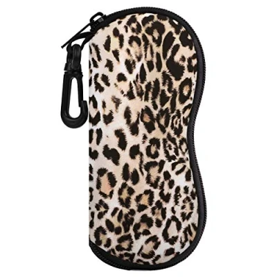 Abbildung von MoKo Sonnenbrille Tasche [Ultra Lightweight] Neopren Reißverschluss Brillenetui mit Gürtelclip für Brillen, Rahmen, Tragbare Case Schlüssel, Bleistifte, Karten, Leopard