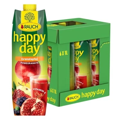 Abbildung von Rauch Happy Day Granatapfel unverwechselbarer Geschmack kombiniert mit Apfel, Holunder und Aroniabeere 6x 1l Tetra Prisma