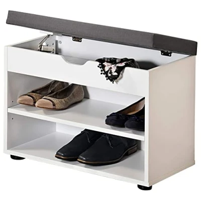 Abbildung von Kesper Schuhschrank mit Sitzkissen, Material: Faserplatte, Maße: B60 x H45 cm L30 cm, Farbe: Weiß 15914 13