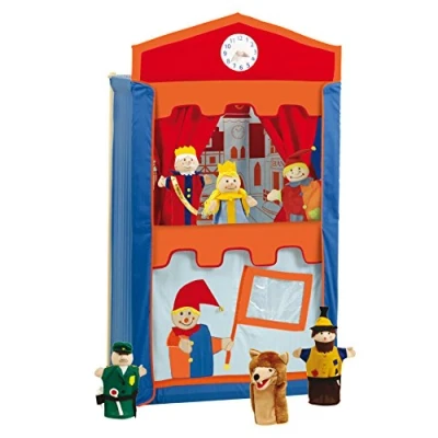 Abbildung von roba Kasperletheater, Puppentheater inkl. 6 Handpuppen, Kaspertheater aus Massivholz, freistehend mit Stoffbespannung