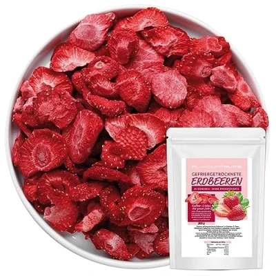 Abbildung von 300g gefriergetrocknete Erdbeeren getrocknet Erdbeerchips in Scheiben pure Frucht 100% Limfood