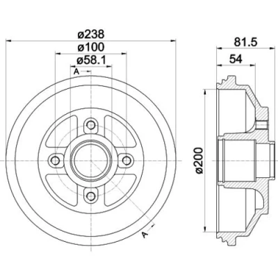 Abbildung von TEXTAR 94043100 Bremstrommel ohne Radlager, Radbefestigungsbolzen, mit Radnabe 238 SUZUKI: SWIFT 3