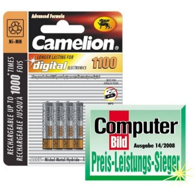 Abbildung von Micro Akkus CAMELION Ni MH, 1100mA, Typ AAA, 1,2V, 4er Pack