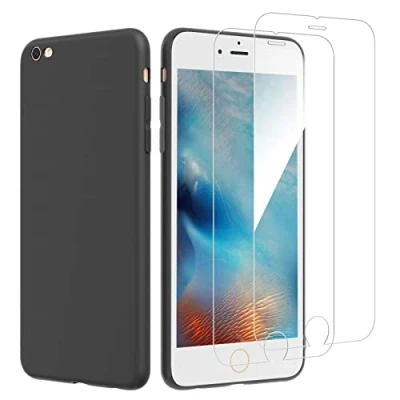 Abbildung von NEW&#039;C Hülle für iPhone 6 Plus, 6s Plus (5.5) Ultra Thin Silikon Schwarz und 2 x Panzer Schutz Glas (5,5 Zoll) Anti Scratch