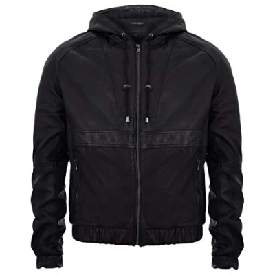 Abbildung von Infinity Leather Herren Schwarze Bikerjacke Aus Leder Mit Nappaleder Und Kapuze M
