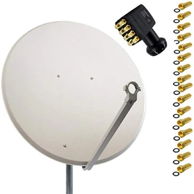 Abbildung von Premium X Satelliten Komplettanlage 100cm Satellitenschüssel Hellgrau Satellitenantenne Octo LNB F Stecker, SAT bis 8 Teilnehmer