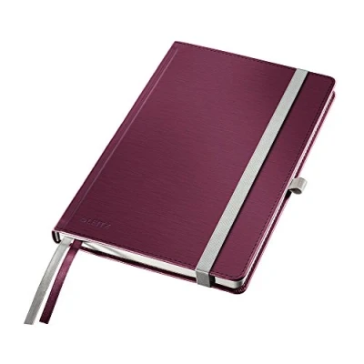 Abbildung von Leitz Notizbuch A5 liniert, 160 Seiten, 80 Blatt, Hardcover Mit hochwertigem Bezug, 100 g/m² Papier, Gummizugverschluss, Textilbänder, Stiftelasche, Tasche, Style Serie, Granat Rot, 44850028