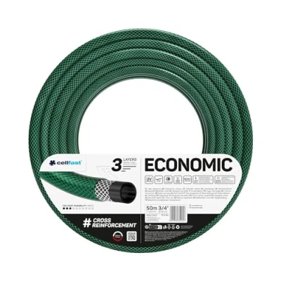 Abbildung von CELLFAST Gartenschlauch 3 Lagiger Wasserschlauch Aus Polyesterkreuzgewebe Für Garten Flexibler Bewässerungsschlauch UV Beständig Anti Algen 20 Bar 4 Zoll 50 Meter Economic, Grün