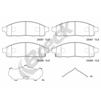 Abbildung von BRECK 25087 00 701 Bremsbelagsatz mit akustischer Verschleißwarnung Anti Quietsch Blech Zubehör MITSUBISHI: L200 / Triton IV Pickup
