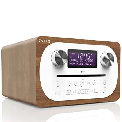Abbildung von Pure Evoke C D4 All in One Musikanlage mit Bluetooth (CD, DAB/DAB+, Digitalradio, UKW Radio, Internetradio, Bluetooth, Weckfunktionen und Sleep Timer, 20 Senderspeicherplätze, AUX), Walnuss, VL 62900