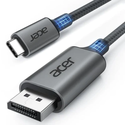 Abbildung von acer USB C Displayport Kabel (4K@60Hz, 2K@165Hz), Typ Thunderbolt 3/4 auf DP mit MST, Freesync. Für iPhone 15/16 Pro Max MacBook iPad Air M2 Mac mini M4 Surface 8 usw. 1m