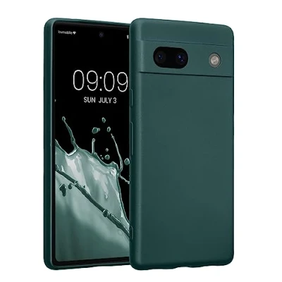 Abbildung von kwmobile Handyhülle kompatibel mit Google Pixel 7a Hülle weiche Silikon Case metallisch schimmernd in Metallic Petrol