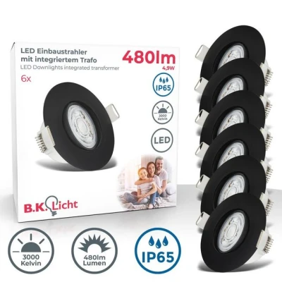 Abbildung von B.K.Licht 6er Set LED Einbaustrahler 230V, Schwenkbare Strahler für das Badezimmer IP65, Deckenstrahler, Spots, Deckenspots, Badezimmerlampe, 9 x 4,2 cm (DxH), Schwarz