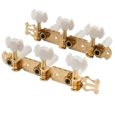 Abbildung von Musiclily Pro 3 auf einer Platte Lyra Style Mechaniken Set für Konzertgitarre,Gold Schmetterlingsknopf