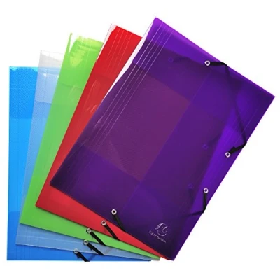 Abbildung von Exacompta 56701E 5er Pack Einschlagmappe Crystal. Aus transparentem Kunststoff DIN A4 mit 2 Gummizügen und 3 Klappen farbig sortiert Sammelmappe Dokumentenmappe ideal für Büro Schule