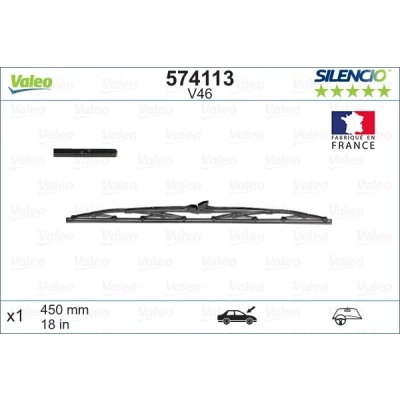 Abbildung von Scheibenwischer Valeo Silencio, Silencio Conventional Single 574113 450mm vorne Standard Hakenbefestigung TOYOTA: Corolla VI Liftback, Celica V Coupe