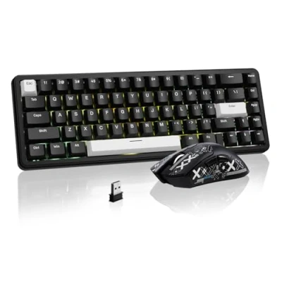 Abbildung von ATTACK SHARK X65 HE &amp; R1 Rapid Trigger Gaming Kombo: Kabelgebundene Magnet Schalter Tastatur + 59g kabellose Superlight Maus mit rutschfestem Griff (8000Hz, RT 0,01mm, RGB, 65h Akku) Schwarz
