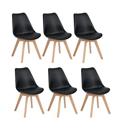 Abbildung von H.J WeDoo 6 x Wohnzimmerstuhl Esszimmerstuhl Bürostuhl mit Massivholz Buche Bein,Retro Design Gepolsterter lStuhl Küchenstuhl Holz, Schwarz