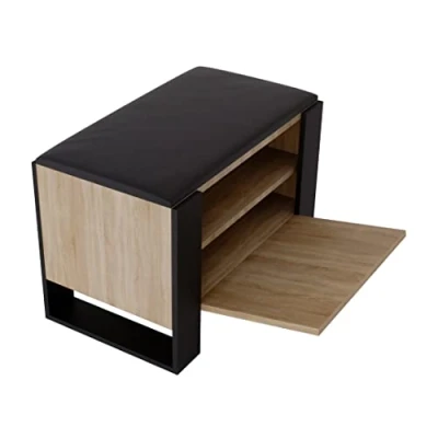 Abbildung von MRBLS Schuhschrank mit Sitzbank Modernes Design &amp; Robuste Qualität Schuhregal Geschlossen Schuhbank Garderobenbank Sitzfläche Sitzpolster erhältlich in 6 Farben (Eiche Schwarz Matt)