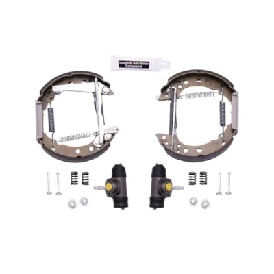 Abbildung von HELLA Shoe Kit Pro 8DB 355 003 741 Bremsensatz, Trommelbremse mit Radbremszylinder, Stellelement VOLKSWAGEN: Lupo / 3L, Polo II Classic