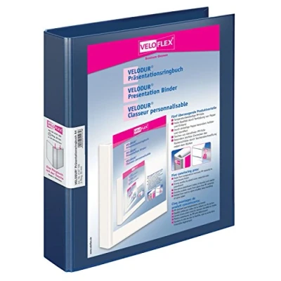 Abbildung von VELOFLEX 4147150 Präsentations Ringbuch Velodur, DIN A4, 2 Ring Mechanik, 272 x 315 46 mm, mit Außentaschen,blau