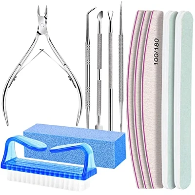 Abbildung von 1x Nagelpflege Set 12er inkl. doppelseitige Nagelfeilen 100/180 Nagel Buffer Block Nagelhautschieber Eckenheber Nagelzange Nagelknipser und Nagelbürste für Ihre Maniküre Pediküre (1x Set)