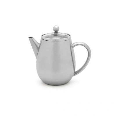Abbildung von Bredemeijer Doppelwandige Teekanne 0.5 Liter kleine isolierende Edelstahlkanne Silber mit Glasdeckel &amp; Tee Filter Sieb Einsatz ideal für lose Teesorten