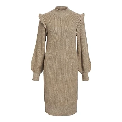 Abbildung von Object Objmalena Ruffle Dress Strickkleid, Damen, Größe: 40, Fossil melange