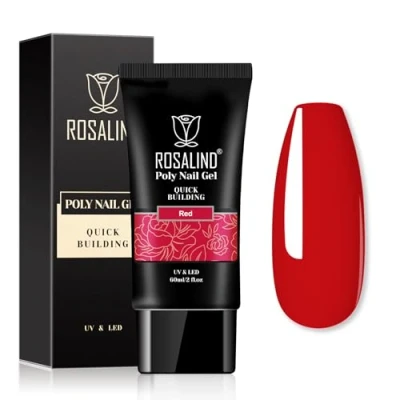 Abbildung von ROSALIND Poly Nail Gel, 60ML Art Acrylgel für Nägel, UV/LED Nagellack Gel Verlängerungskleber Maniküre Reparatur Nagelverlängerung, Rot