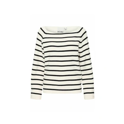 Abbildung von ICHI Ihboston LS9 Strickpullover, Damen, Größe: Large, Birch black stripe