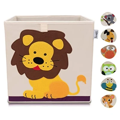 Abbildung von LIFENEY Aufbewahrungsbox Kinder mit Löwe Motiv I Spielzeugbox Tiermotiv passend für Würfelregale Ordnungsbox das Kinderzimmer Aufbewahrungskorb