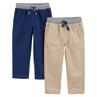 Abbildung von Simple Joys by Carter&#039;s Baby Jungen 2 Pack Pull on Pant Hose, Helles Khakibraun/Marineblau, 3 6 Monate (2er Pack)