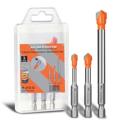 Abbildung von HPMAISON Fliesenbohrer Glasbohrer Set, 3 Stück Keramikbohrer für das Bohren von Glas, Wandfliesen, Dachziegel, Keramik (Ø 6/8/10 mm)