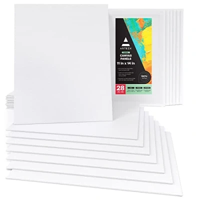 Abbildung von Arteza Malkarton, 28 x 35.5 cm Großpack mit Leinwänden, weiße grundierte Leinwand 100% Baumwolle, für Malerei, Acrylgießen, Ölfarben &amp; nasse Kunstmedien, Malpappe Profis Hobbymaler