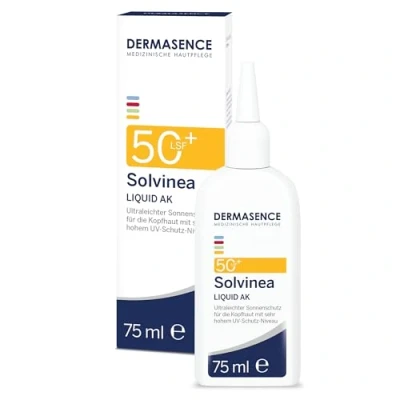 Abbildung von DERMASENCE Solvinea Liquid AK LSF 50+, 75 ml Sonnenschutzfluid für die Kopfhaut zieht sofort ein und fettet nicht, zur Vorbeugung lichtbedingter Hautschäden aktinischen Keratosen parfümfrei