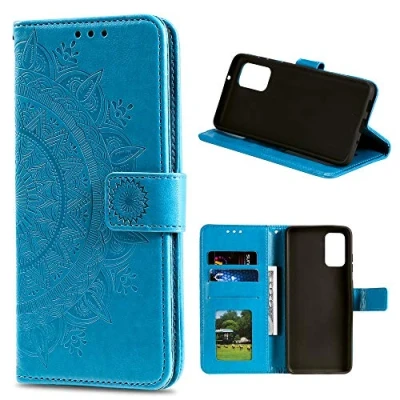 Abbildung von CoverKingz Handy Cover kompatibel mit Huawei P smart 2021 Handyschutz Kartenfach Klapphülle Bookcase Hülle aufklappbar Motiv Mandala Blau