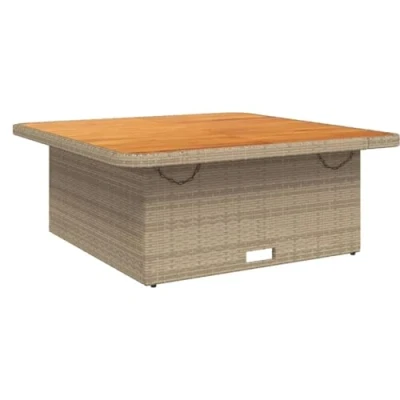 Abbildung von vidaXL Gartentisch, Outdoor Tisch mit Verstellbarer Tischplatte, Couchtisch Stahlrahmen, Esstisch Gartenmöbel, Beige Poly Rattan Akazienholz