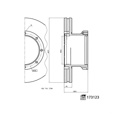 Abbildung von FEBI BILSTEIN Bremsscheibe Hinterachse 377mm 45mm 8 loch 196mm Belüftet 173123 1142132,1525386 Bremsscheiben, Scheibenbremsen